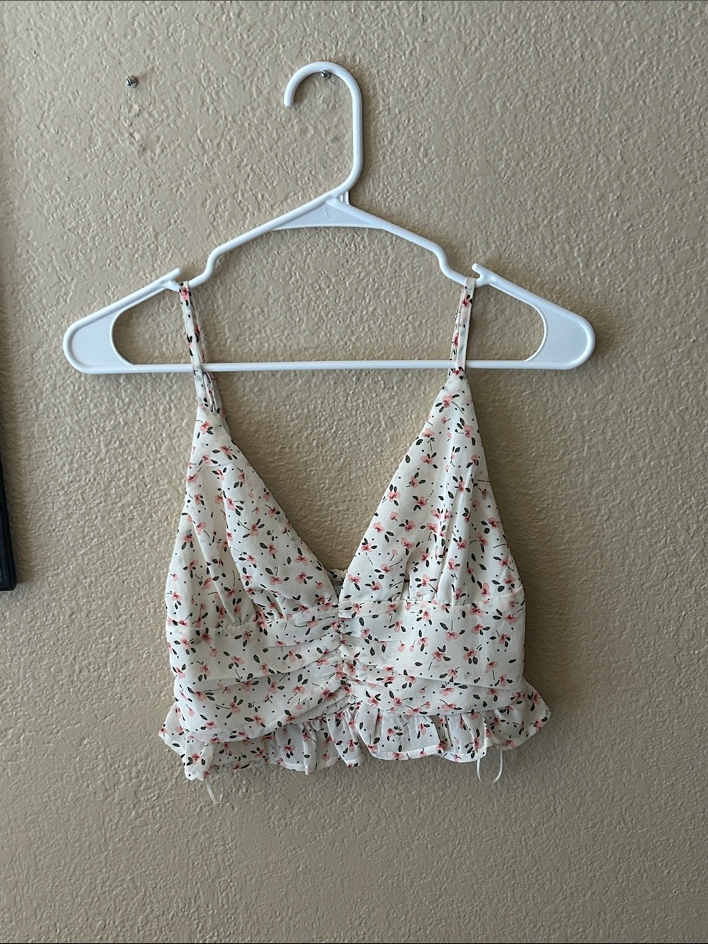 Princess Polly Floral Smocked Crop Top Ruffle Trim Adjustable Strap Size 6